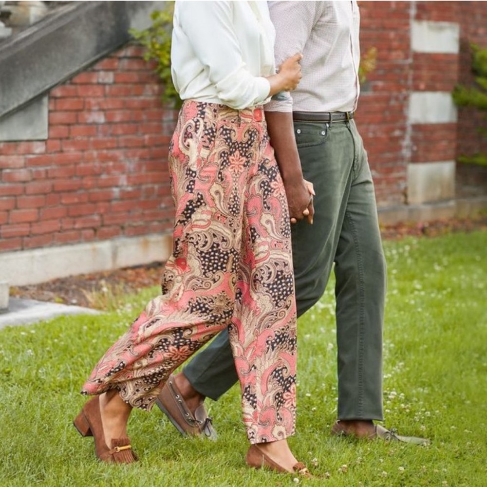 J. McLaughlin Ashler Marlee Silk Blend Pants Size 12 Red/Brown Paisley Print